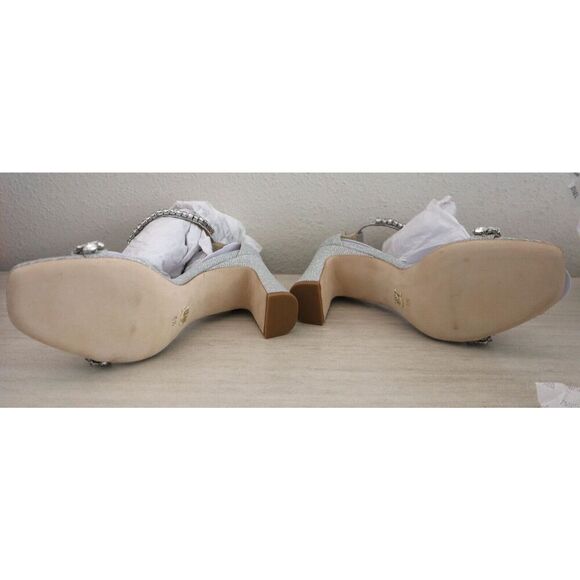 Badgley Mischka Women's Sz 6.5 Silver Embellished Harriet Open Toe Heels - Picture 5 of 10